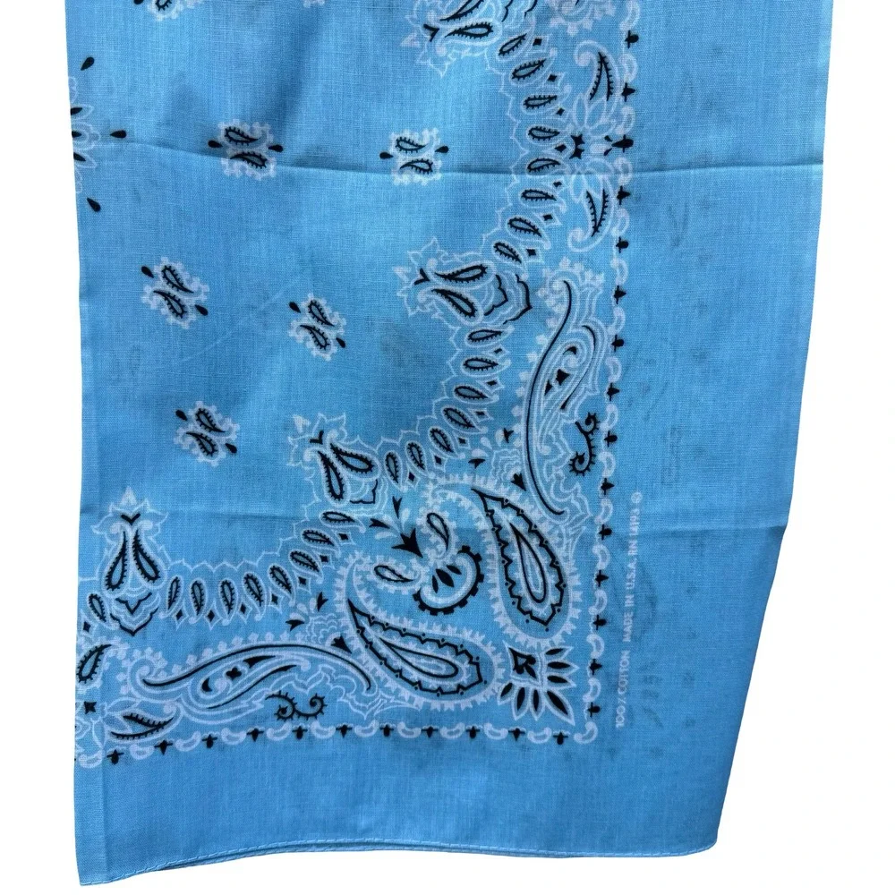 Vintage Blue Paisley Bandana Rockabilly Cotton Made in USA RN 14193 Square Scarf